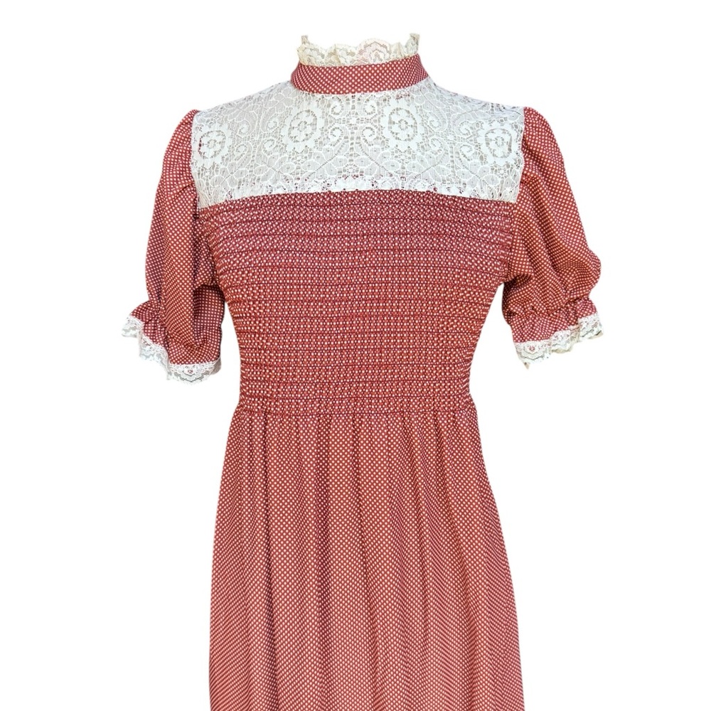 Deadstock 1970s White Lace Collar, Yoke, Sleeves & Hem Polka Dot Prairie/Cottag - Picture 4 of 8